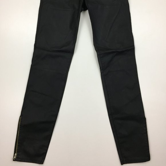 NWOT ZARA Black Faux Leather Pull On Zipper Ankle Slim Fit Skinny Pants - Picture 8 of 12
